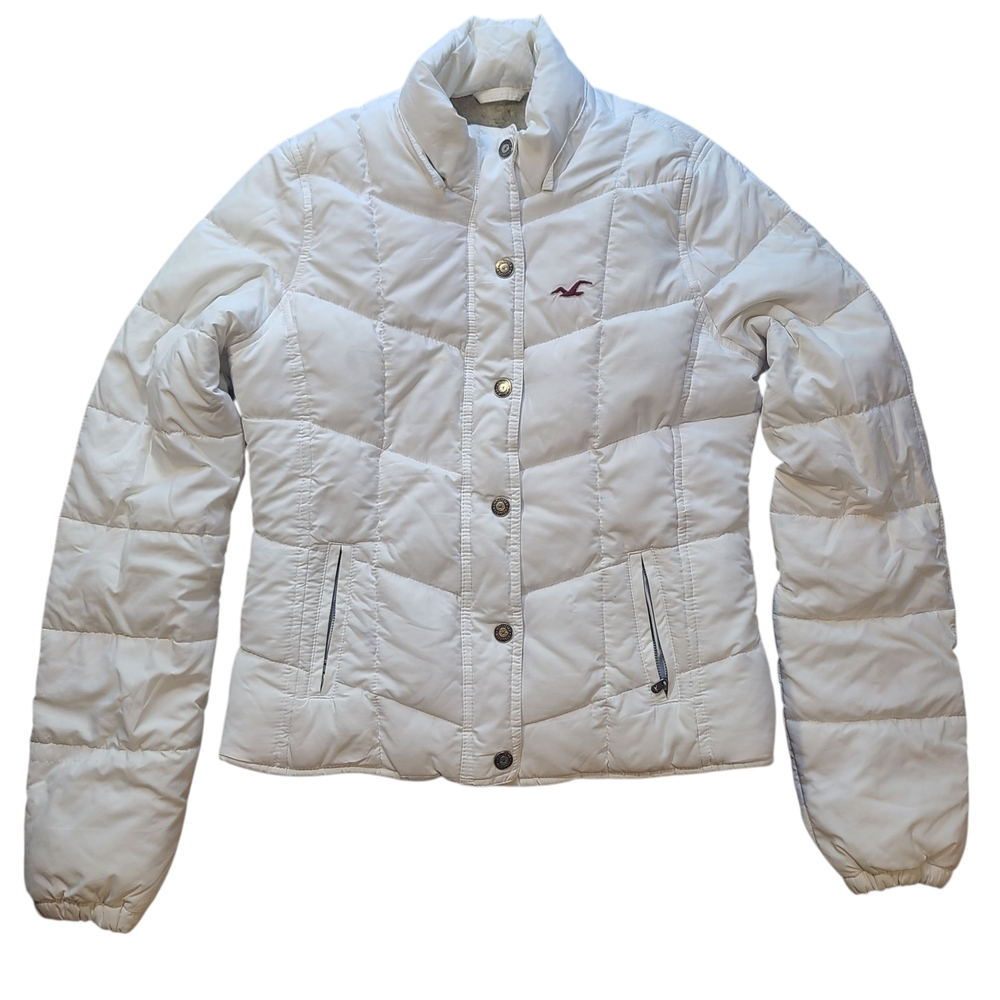 Vintage Hollister White Puffer Jacket Faux Fur Fleece Lined Y2K Women’s L - Picture 3 of 11